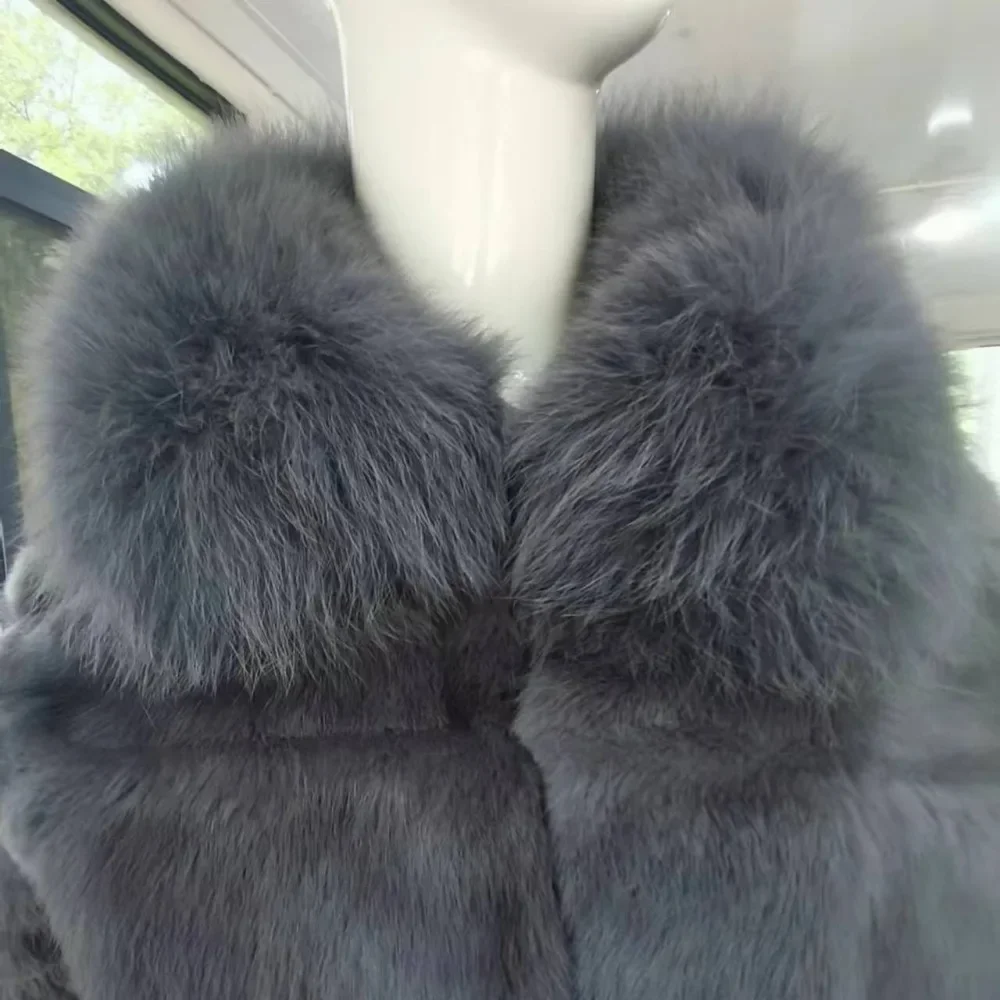 سترة فرو الثعلب الشتاء للنساء 2024 معطف فرو الأرنب الحقيقي الجديد مع ياقة فرو الثعلب صدرية فرو الأرنب كاملة شارع العليا #5