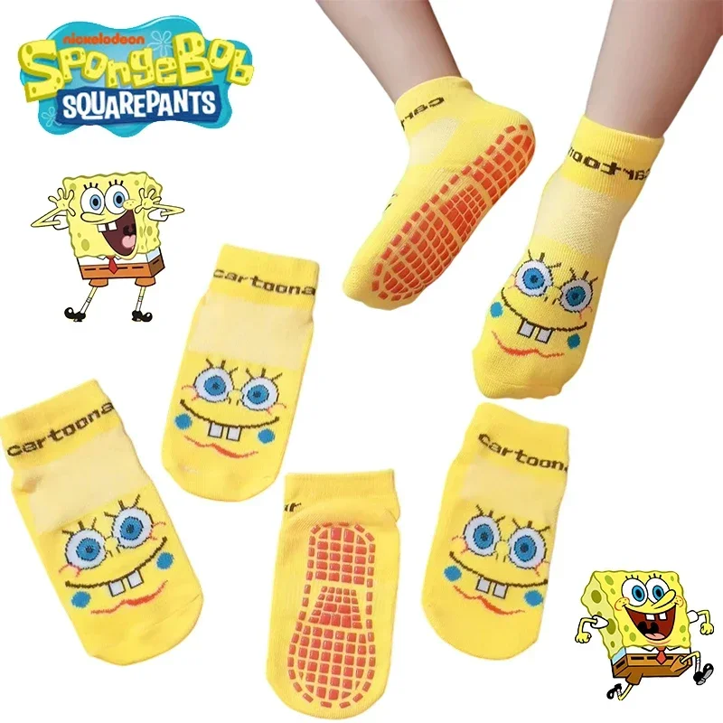 5Pairs SpongeBob Anti-Slip Socks Kids Adults Parent-Child Trampoline Cotton Socks Elasticity Sports Boys Girls Outside Socks