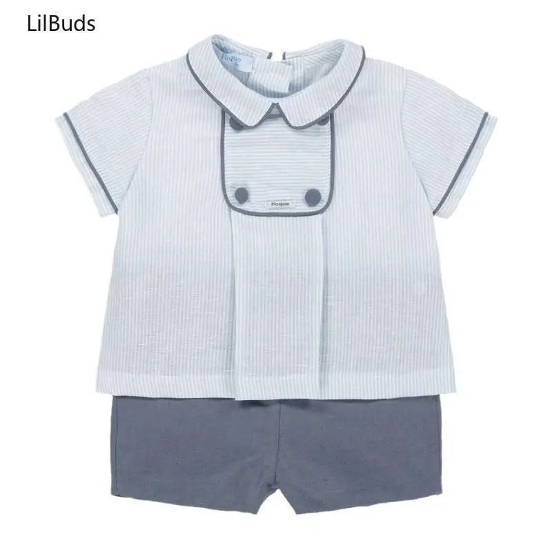 2024 New Boy Sets Summer Children Clothing Newborn Baby Boy Shirts and Shorts Suit Pure Cotton Handsome 2PCS British Clothes