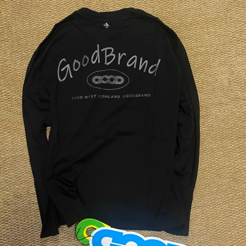 Hollow Nail Bead Letter Flowers Glitter Dog Print GOODBRAND Tshirts Men Women Street Black White Dropped Shoulder Long Sleeves
