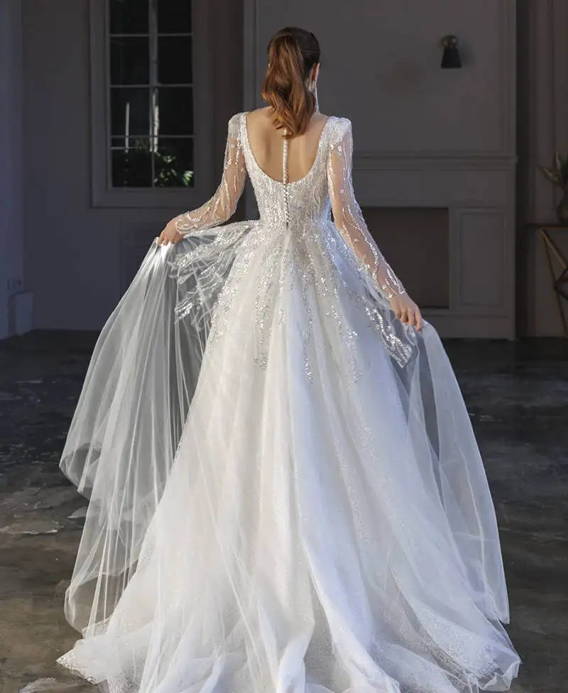 Abiti da sposa principessa a-line abiti da sposa Appliques perle paillettes abiti da sposa in pizzo abiti di grandi dimensioni De Novia colore personalizzato