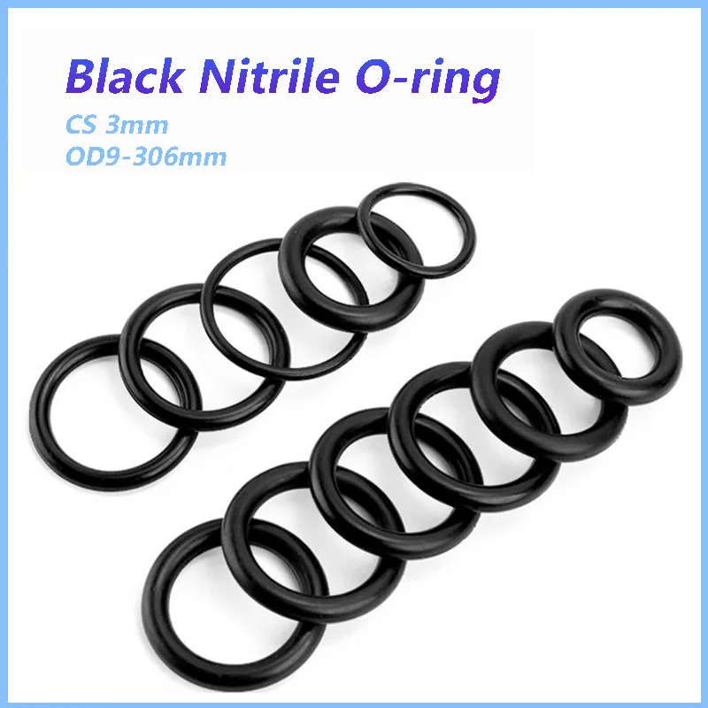 Black Rubber Ring NBR Sealing O Ring CS 3mm OD9/10/11/12/13-306mm Silicon High Pressure Repair Oil Resist Band Sealing Ring 2Pcs