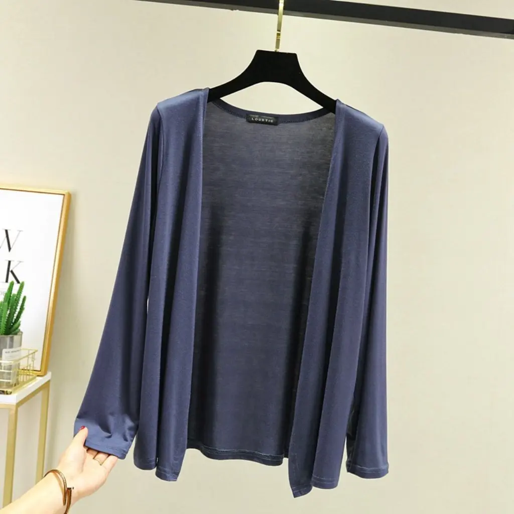 

Women's Spring Summer Cardigan Long-Sleeved Shawl Small Coat Thin Modal Cotton Sun Protection Air Conditioning Shirt plus Size