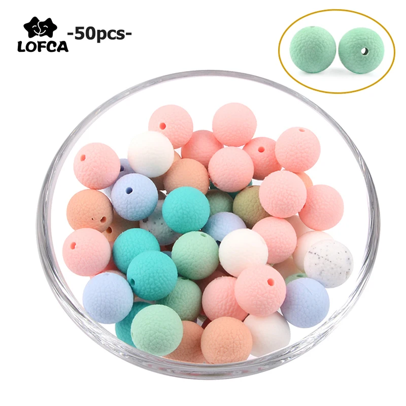 LOFCA 50pcs/lot 15mm silicone leather look beads  Silicone Leatherette look beads Baby Teething Beads DIY Chewable Teething