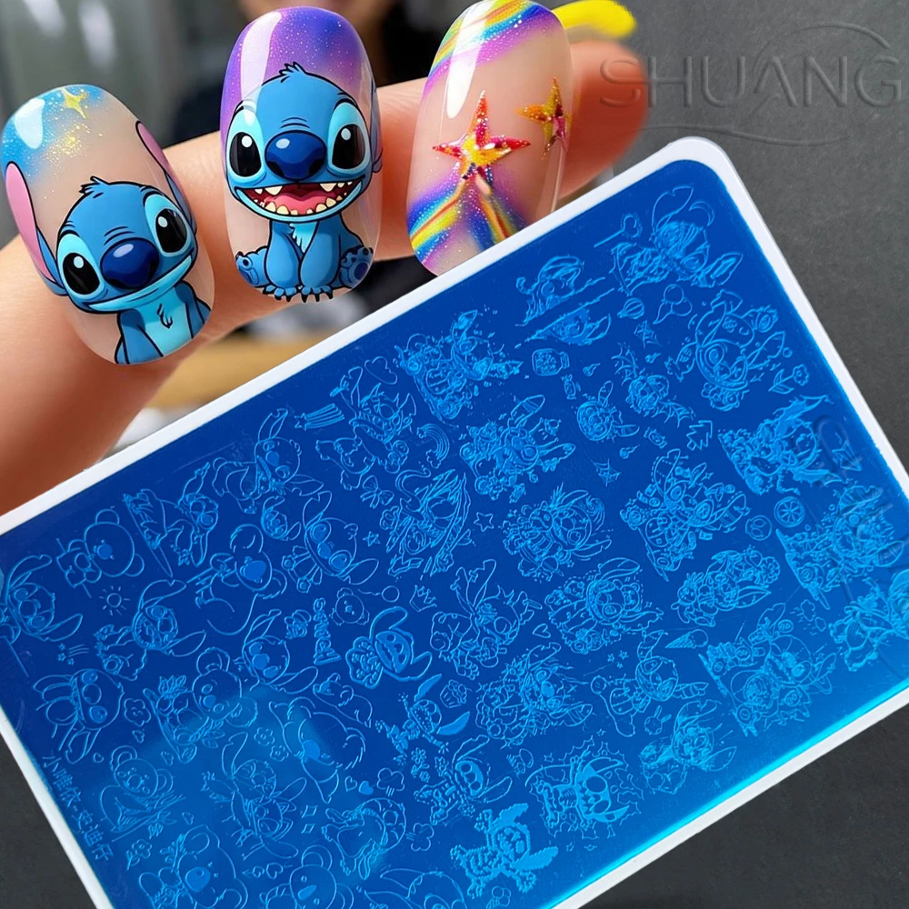

1Pcs Cartoon Stitch Stamping Plate Nail Stickers XL Cute Stitch Anime Characters Nail Templates Print Decal Y2k Manicure Stencil