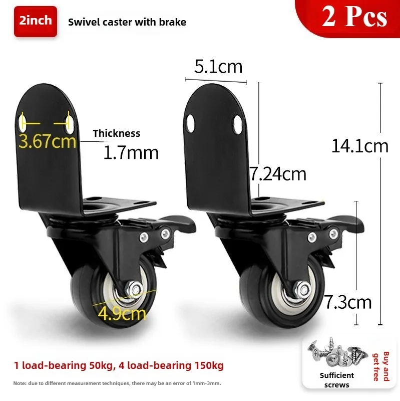 2 Stück 1,5/2 Zoll L-förmige Halterung Seitenmontage-Lenkrollen, Möbelrollen, für Kinderbetten, Blumenständer, Schreibtische, Trolleys, Schränke – Detail 11