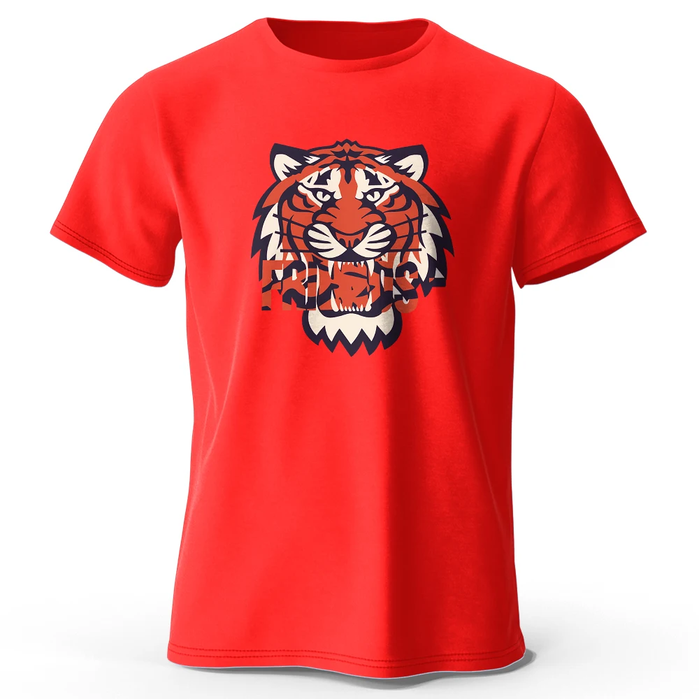 Men\'s 100% Cotton T-Shirt Tiger Printed Classic T Shirt for Men Women Oversized Summer Tops Tees