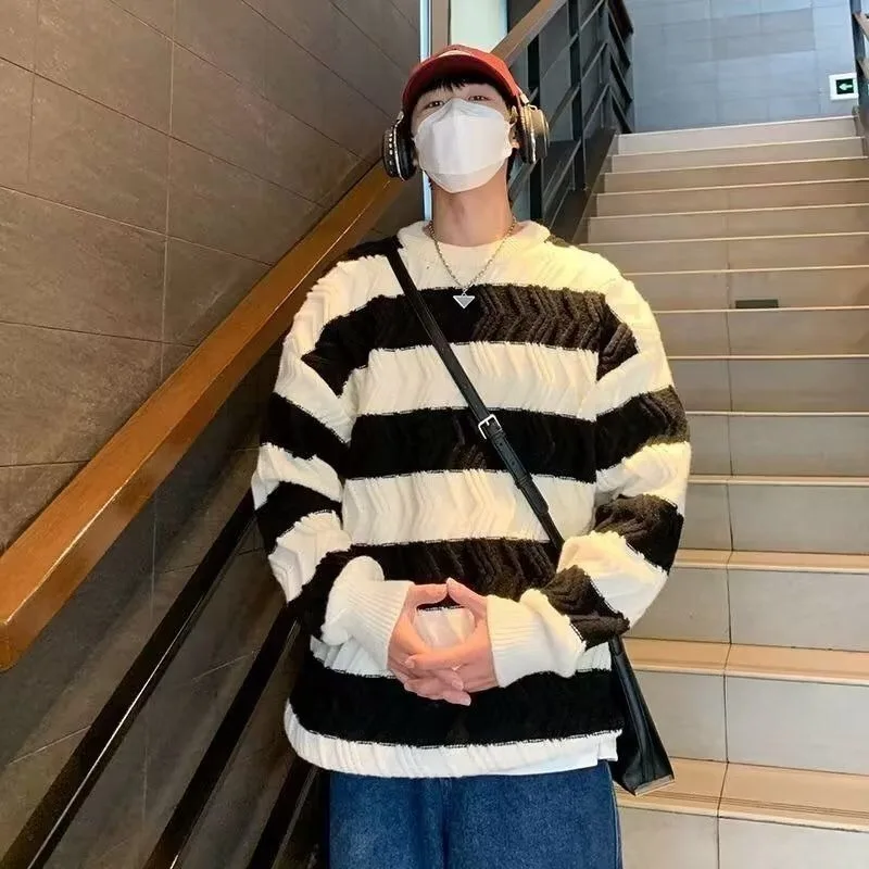 No Felpa con cappuccio Maglione lavorato a maglia da uomo Abbigliamento Maglieria a righe Offerte 2025 Designer Estetico originale Pullover con colletto tondo economico Uomo