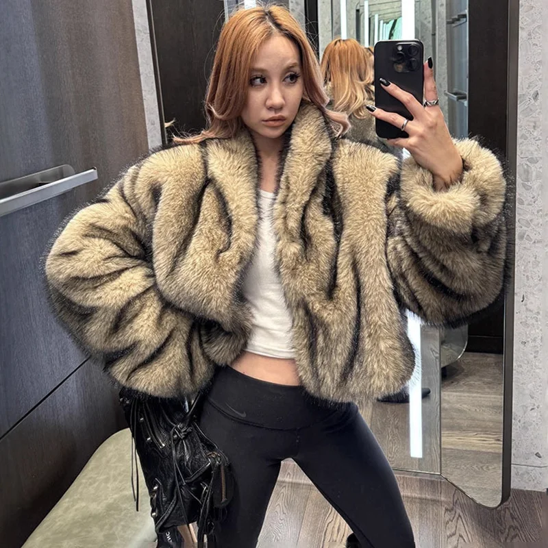 TARUXY-abrigo corto de piel de zorro para mujer, chaqueta Retro de manga larga para otoño e invierno, chaqueta de piel sintética, cárdigan de felpa de estilo callejero a la moda para mujer