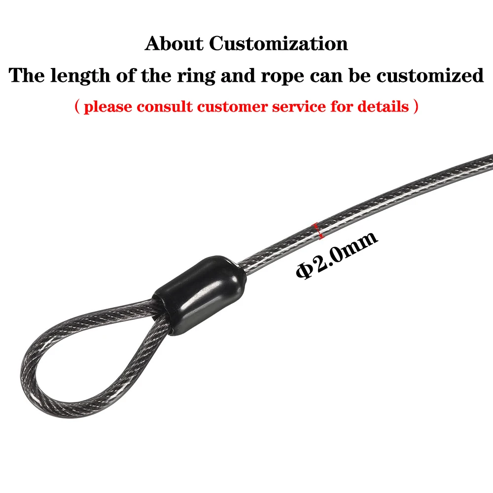 2PCS 2mm Thick PVC Black Coated Cable 0.3/0.4/0.5/1/1.5/2M 304 Stainless Steel Wire Rope Luggage Lock Core Wire With Double Ring