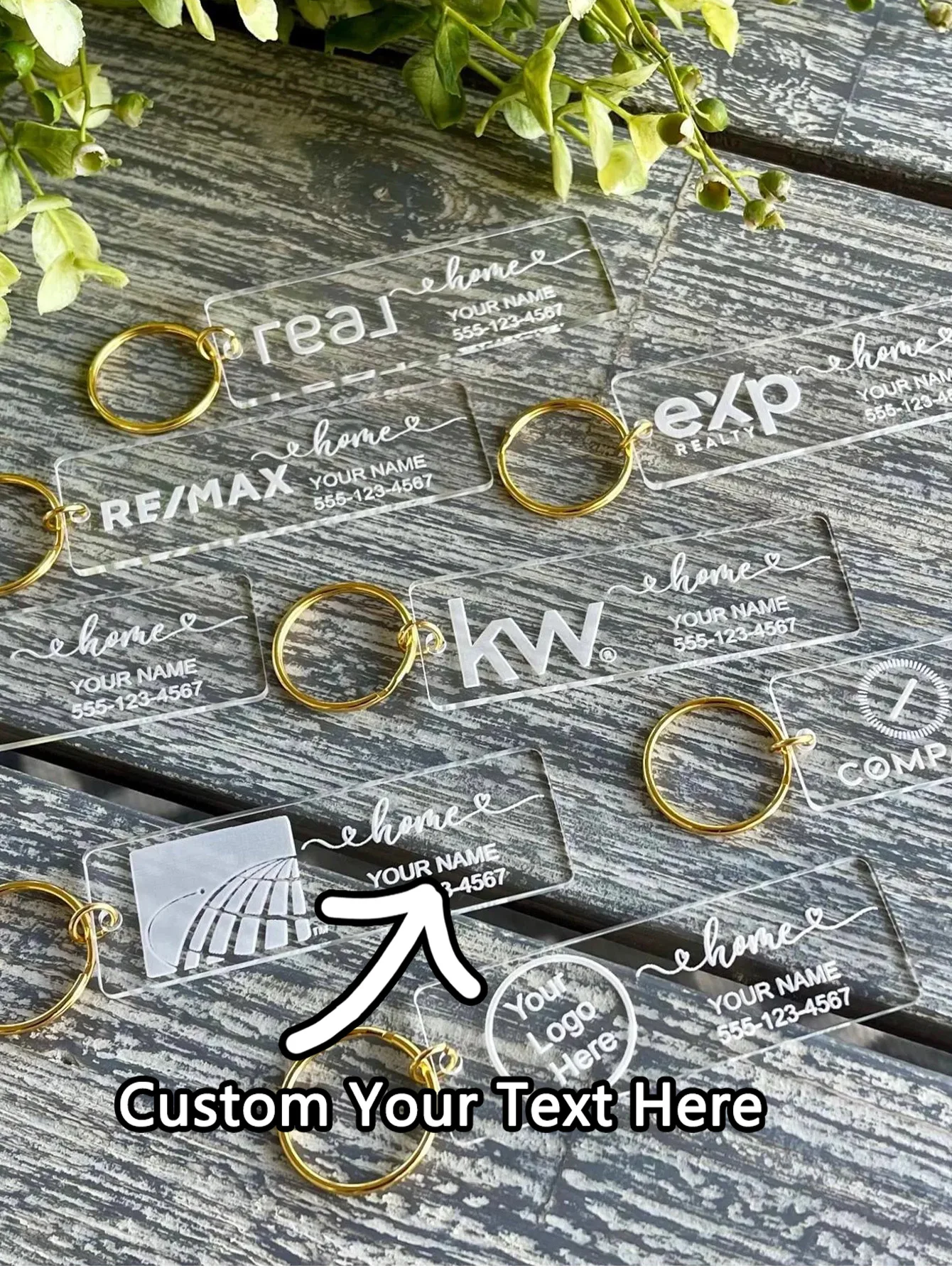قطعة واحدة من سلسلة المفاتيح المخصصة - مخصصة مع الشعار ورقم الهاتف، قسط Ins-Style شفاف، منقوش بالليزر DIY، هدية مثالية لـ D