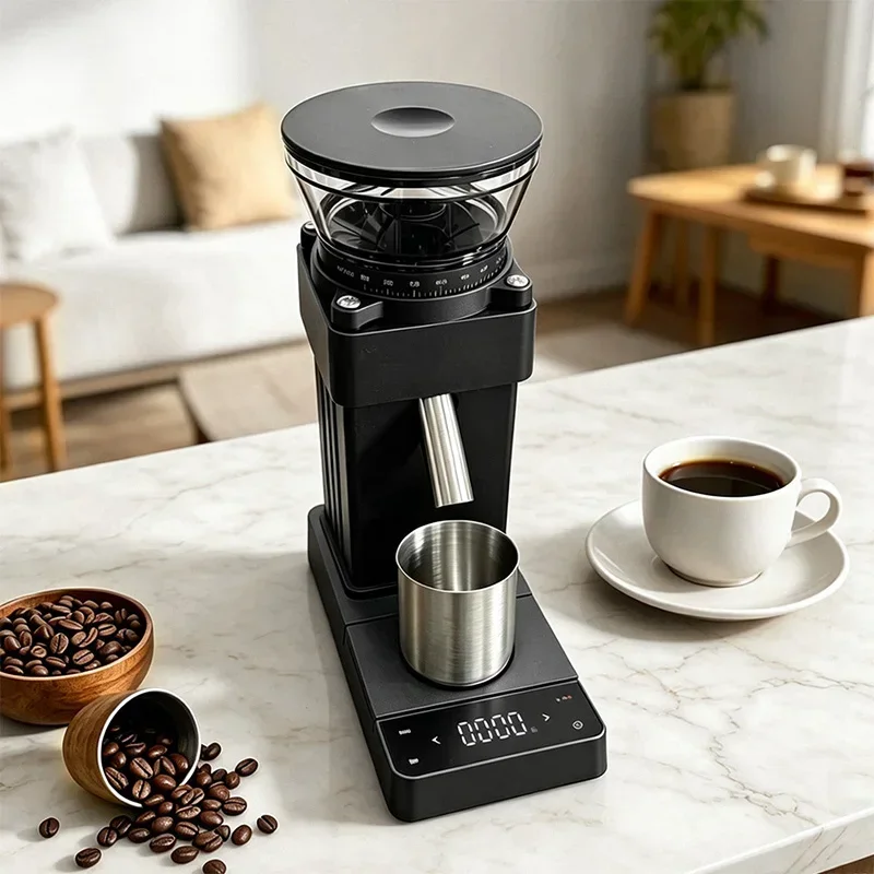 &Coffee Grinder with Scale, 60 Adjustable Settings, Portion Control, Stainless Steel Burrs, Portable Coffee Bean Grinder