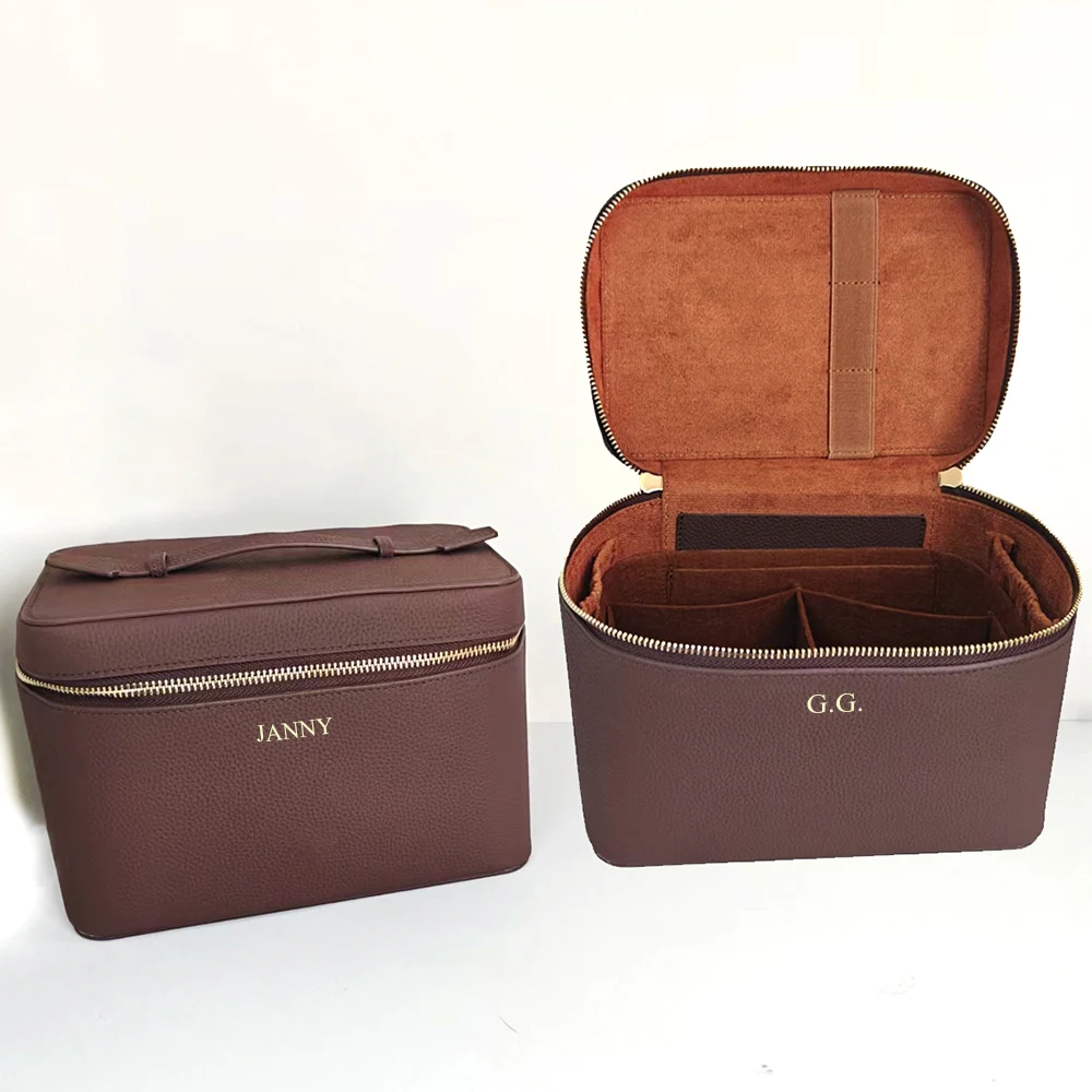 Kosmetiktasche mit individuellem Namen für Frauen, großes Fassungsvermögen, Kulturbeutel, Tasche für Reisen, tragbar, handgehalten, Make-up-Organizer aus Leder – Detail 11