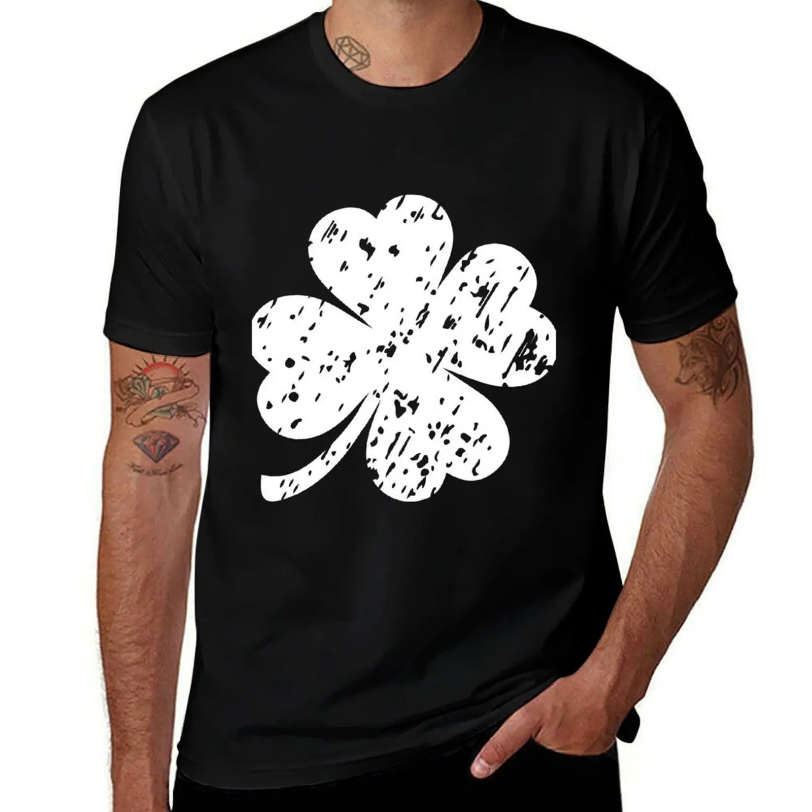 White four leaf Shamrock, Clover T-Shirt t shirts with prints T-Shirt