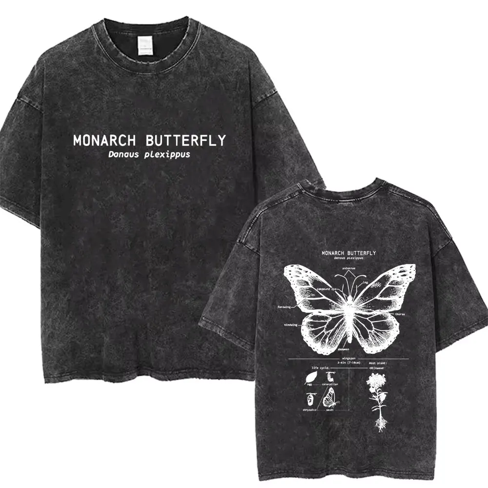 

Monarch Butterfly Anatomy Vintage Washed T-shirt Men Women Casual Oversized Funny T Shirts Male Fashion Soft Cotton Tshirt Tops