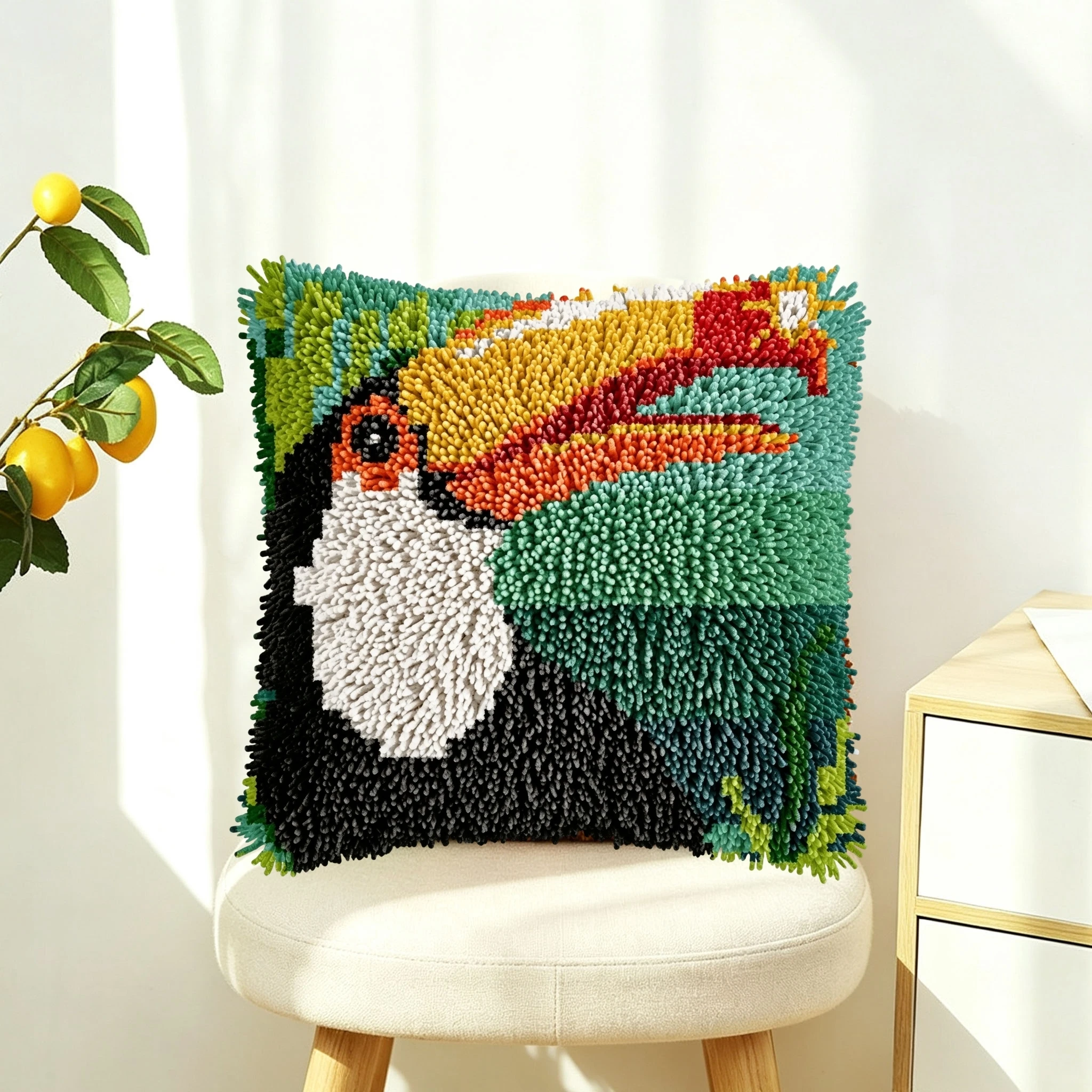 1 Set Toucan Knoten-Kissen-Set mit Häkelnadel, Kissenbezug-Set für Handarbeiten, Häkelnadel-Sets, DIY, anfängerfreundliche Stickerei – Detail 3