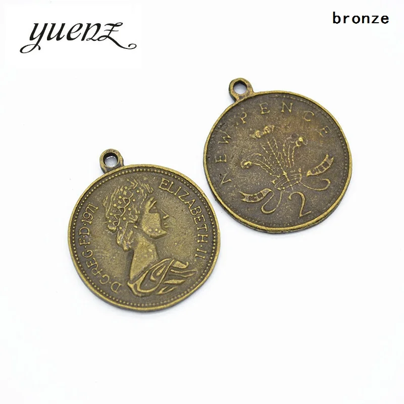 8 pcs Coin Charms Antique Bronze round metal pendant DIY Jewelry Making 28*24mm J414