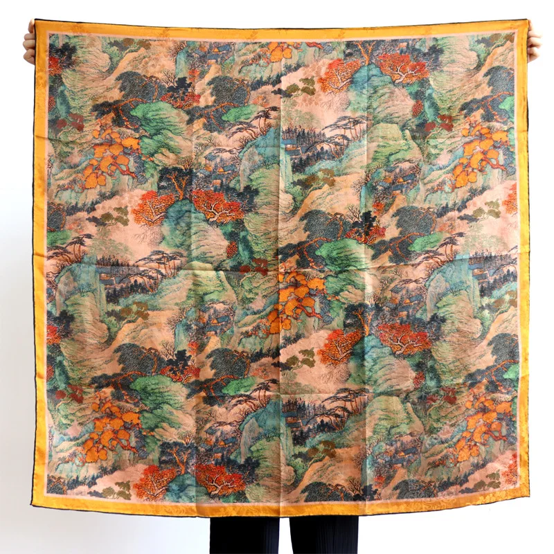Winsleter-100%Real Silk Watered Gauze Elegant Scarf, 108*108CM Jacquard, Mom Vintage Luxury Shawl Scarves, 2026 Spring A62219CC