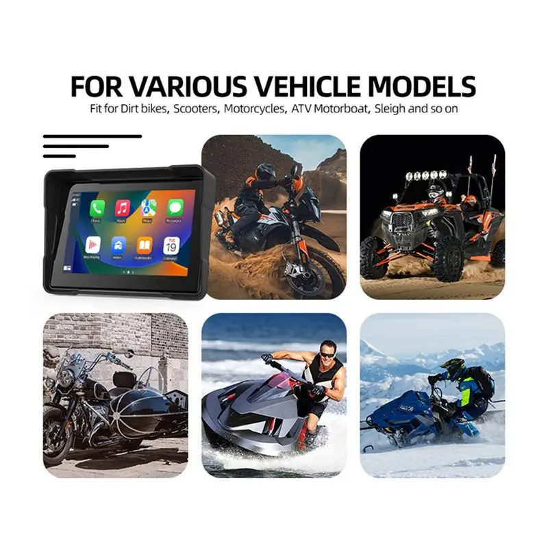Wireless 5Inch Motorcycle Navigation Screen Android Auto Carplay MP5 Player Waterproof Portable Display