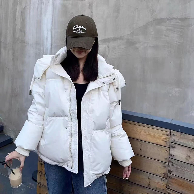 겨울 여성 퍼프 코튼 자켓 따뜻한 두꺼운 긴 소매 오버 사이즈 후드 짧은 파카 여성 루즈 퀼트 패딩 코트 아웃웨어