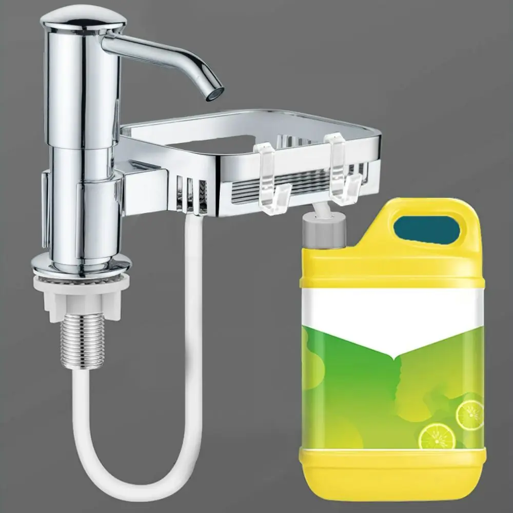 Hand Press Type In Sink Soap Dispenser with Storage Rack Durable Kitchen Soap Dispenser ABS 360°rotation Dish Soap Pump
