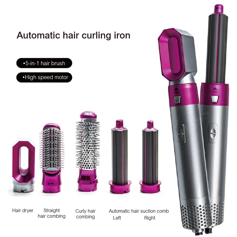 5 In 1 Professional Curling Iron Detachable Hot Air Comb Hair Dryer Automatic Hair Suction Air Curl