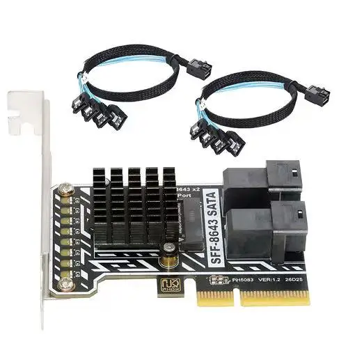 MDR Dual SFF‑8643 8‑Port SATA 3.0 to PCI‑E 4.0 X4 Adapter Card 6Gbps for Disk Drive Expansion with Low‑Profile Bracket
