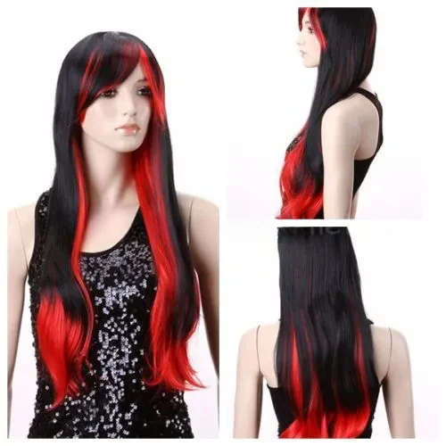 Wholesale  Details about Womens Ultra Straight Wig Black Mixed Wine Red Blonde Rainbow Emo Hair Long Wigs