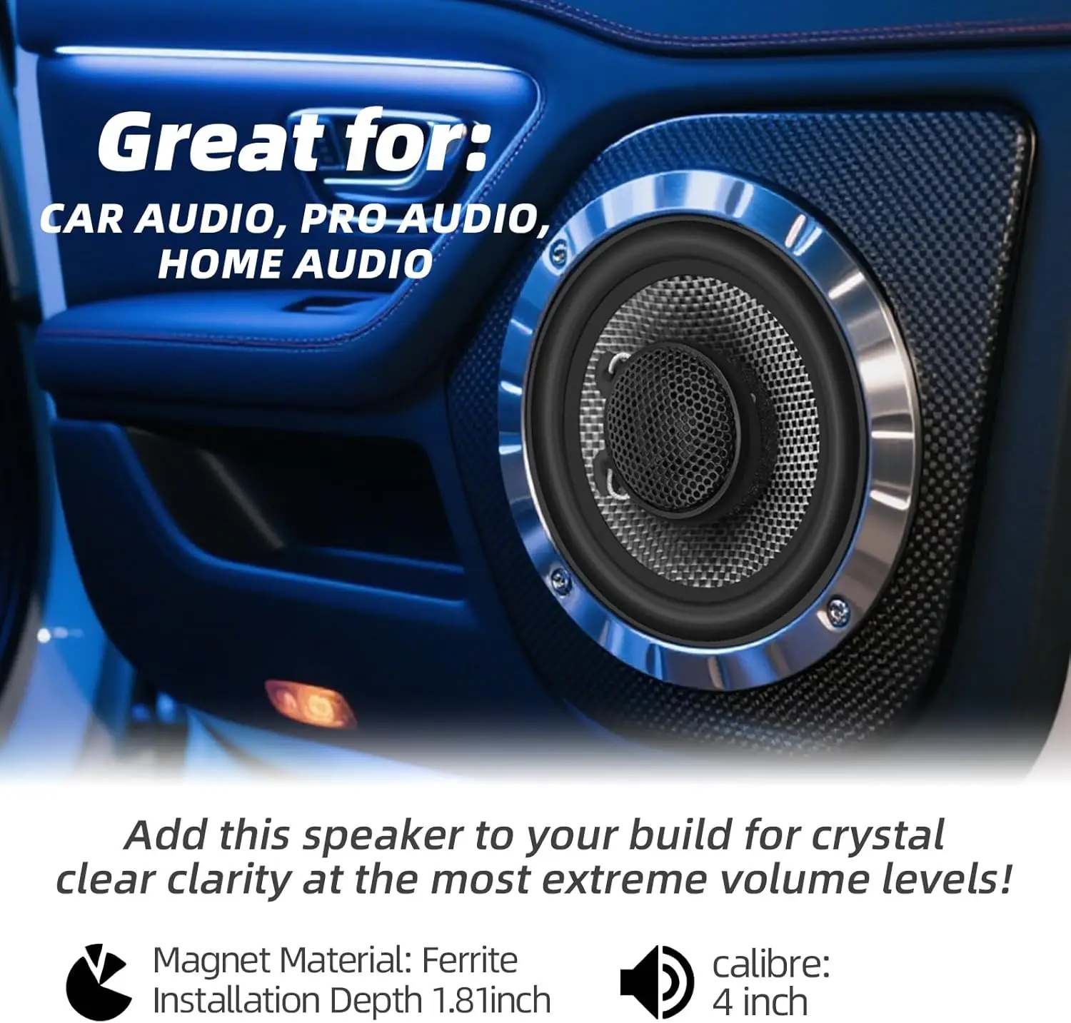 مكبرات صوت محورية للسيارة مقاس 4 بوصات، نطاق كامل في اتجاهين، ذروة 300 وات، مخروط من ألياف الكربون، 4 أوم، دقة عالية للستيريو التلقائي #4