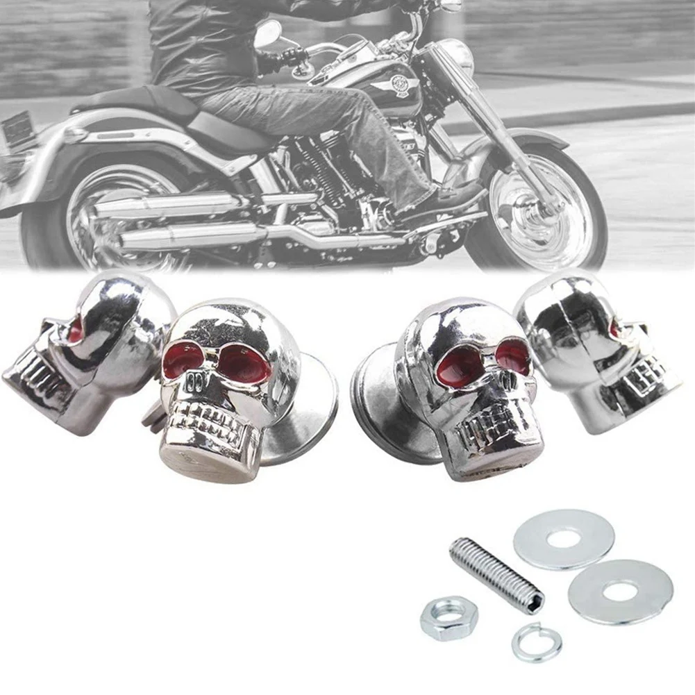 2pc Skull Shaped License Plate Frame Bolts For Motorcycle Frames Compatible With Standard 6mm Mounting Points Screw Fastener Cap