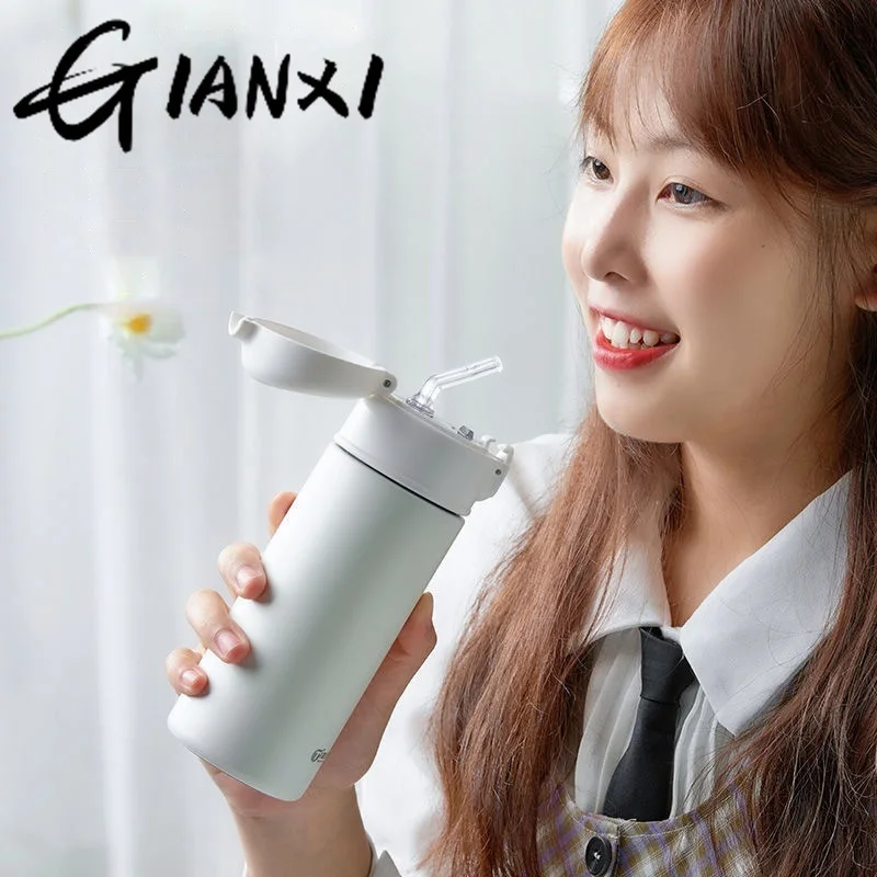 GIANXI كذاب القش كوب قارورة عازلة الفولاذ المقاوم للصدأ Termos زجاجة ماء بسيطة Ins نمط المحمولة أكواب معزولة درينكوير #6