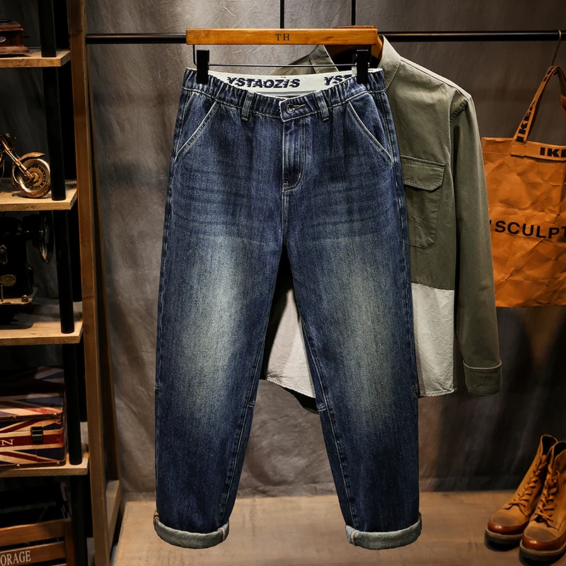 

Plus Size 5XL 6XL 7XL Autumn Men's Fashion Wide Leg Jeans Elastic Waist Design High Quality Comfortable Denim Pants Male