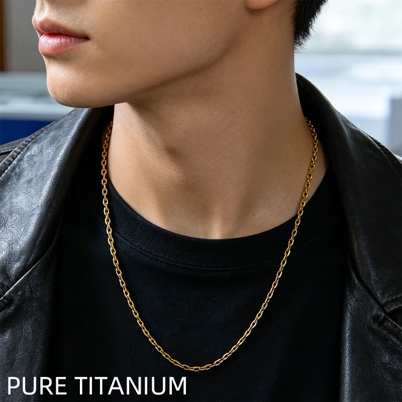 Fashion PVD Gold Plated Pure Titanium Necklace for Unisex Men Women O Twisted Chain Anti-Allergy No Rust Necklaces Jewelry Gifts