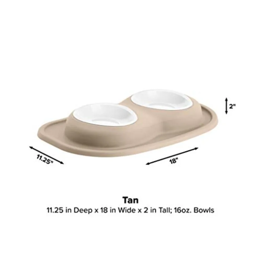 Double Low Pet Feeding System w/Plastic Dog/Cat Bowls - PDL1602TN