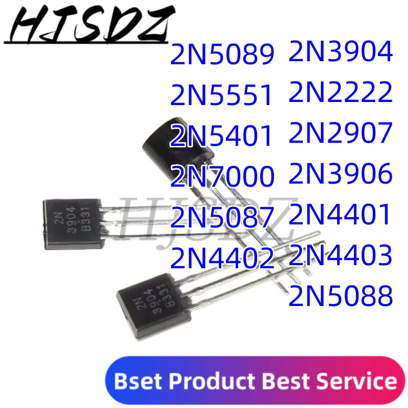 100 piezas 2N3904 TO-92 2N2222 2N2907 2N3906 2N4401 2N4403 2N5088 2N5089 2N5551 2N5401 2N7000 2N5087 2N4402 Transistor NPN