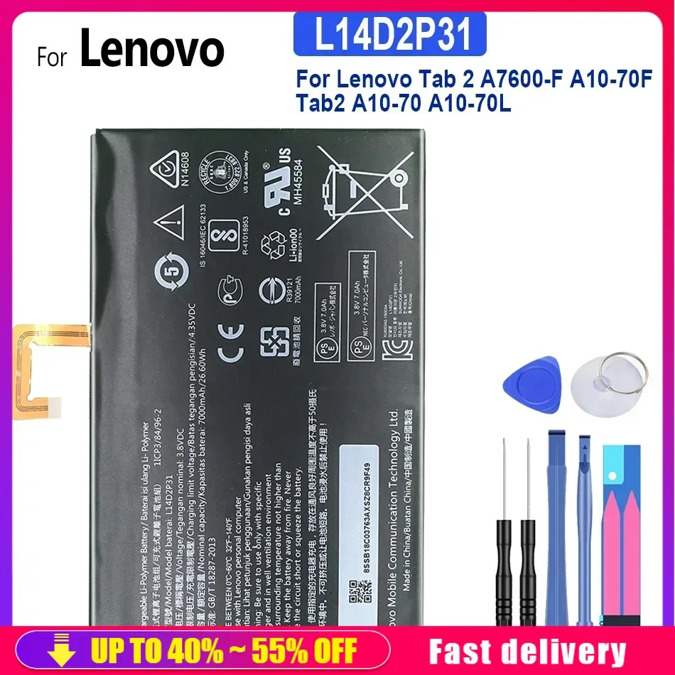 

Replacement Rechargeable Battery L14D2P31 7000mAh Tablet For Lenovo Tab 2 A7600-F A10-70F Tab2 A10-70 A10-70L Portable Battery