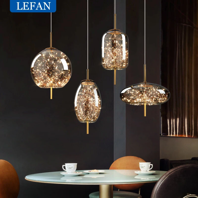 

Modern Luxury Nordic Glass LED Pendent Light For Dining Room Lamp Art Of Hotel Decor Home Kitchen Bar Lustre Gold Chandelier