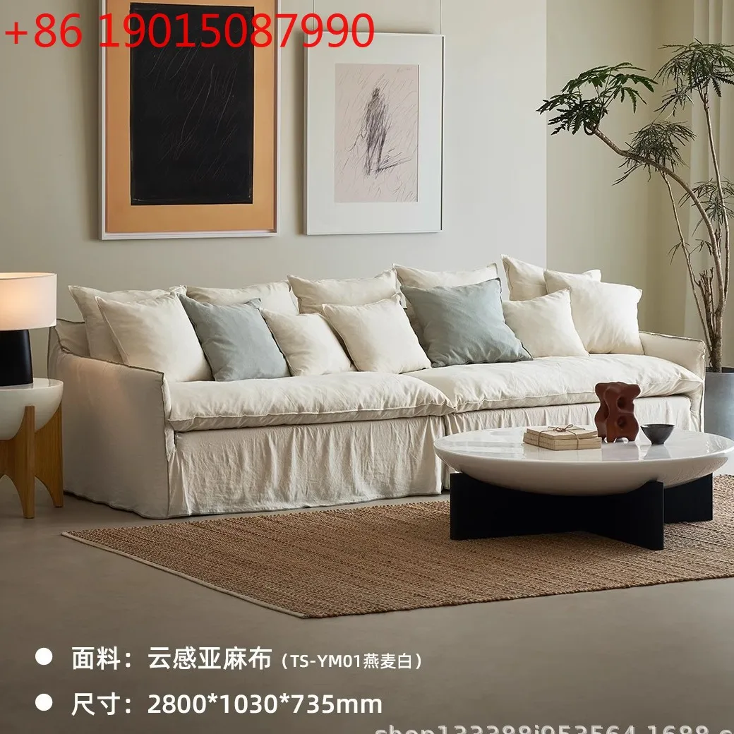 

Тканевый диван пуховый ваби песочный ветер для небольшой квартиры съемный и моющийся натуральный ветровой лен для трех человек