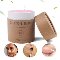 200pcs Boxed Carton Disposable Double-end Pointed And Round Design Wood Disinfect Makeup Removal Cotton Sticks