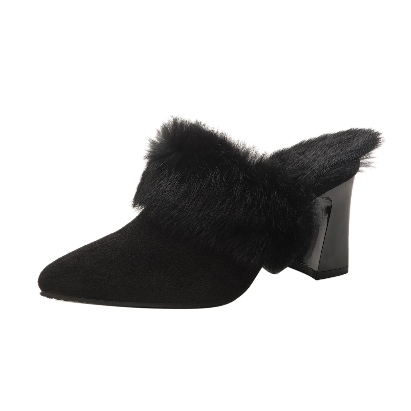 real-rabbit-fur-high-heel-mules-autumn-winter-thi-heel-slip-on-women's-slippers-indoor-outdoor-wear-furry-clogs-korean-sle