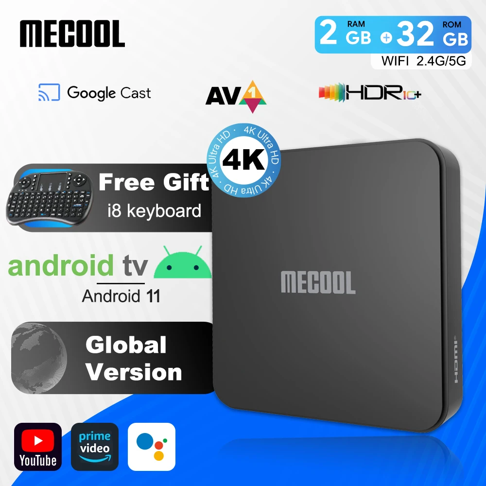 MECOOL Android 11 TV Box KM7 SE Google Certified With 2G+32G S905Y4 BT5.1 WiFi 2.4G&5G AV1 HDR Google Voice Media Player Box