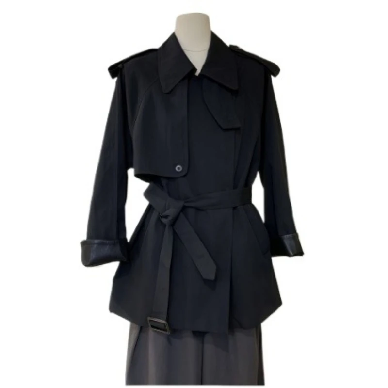 

Ветровка средней длины с поясом и лацканами, женское пальто, осень-зима, очень большой размер, 140 кг, свободное утягивающее пальто для полных сестер, куртки