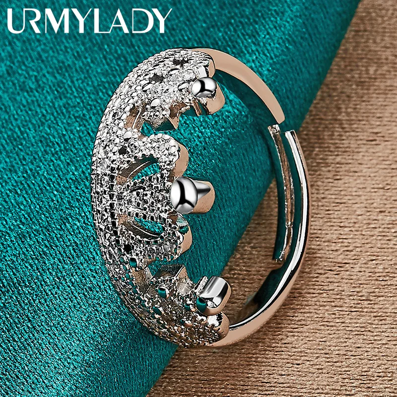 

URMYLADY 925 Sterling Silver Queen Crown Ring For Women Wedding Party Gift Fashion Charm Jewelry