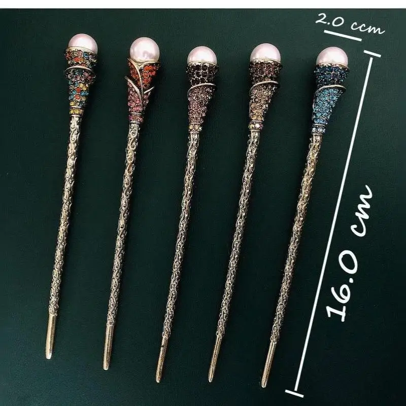 Antiker Goldener Geschnitzter Haarstab mit Kunstperlen und Bunten Strasssteinen für Hanfu, Hochzeiten, Partys und Tägliche Haardekoration – Detail 5