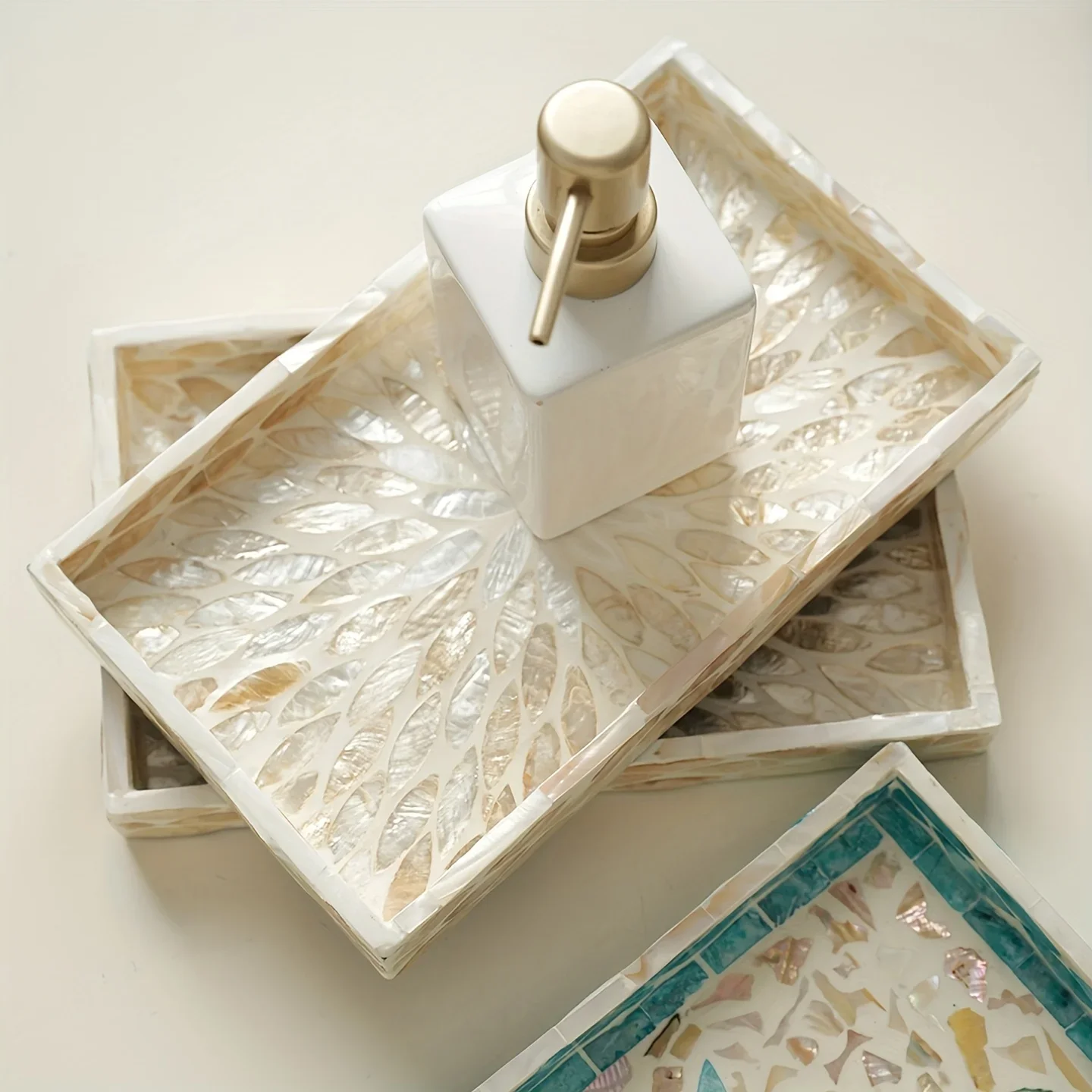 Elegantes Muschel-Dekorationstablett, handgefertigter Couchtisch, Esstisch, Serviertablett, Wohnzimmer-Dekoration, Heimaufbewahrungszubehör