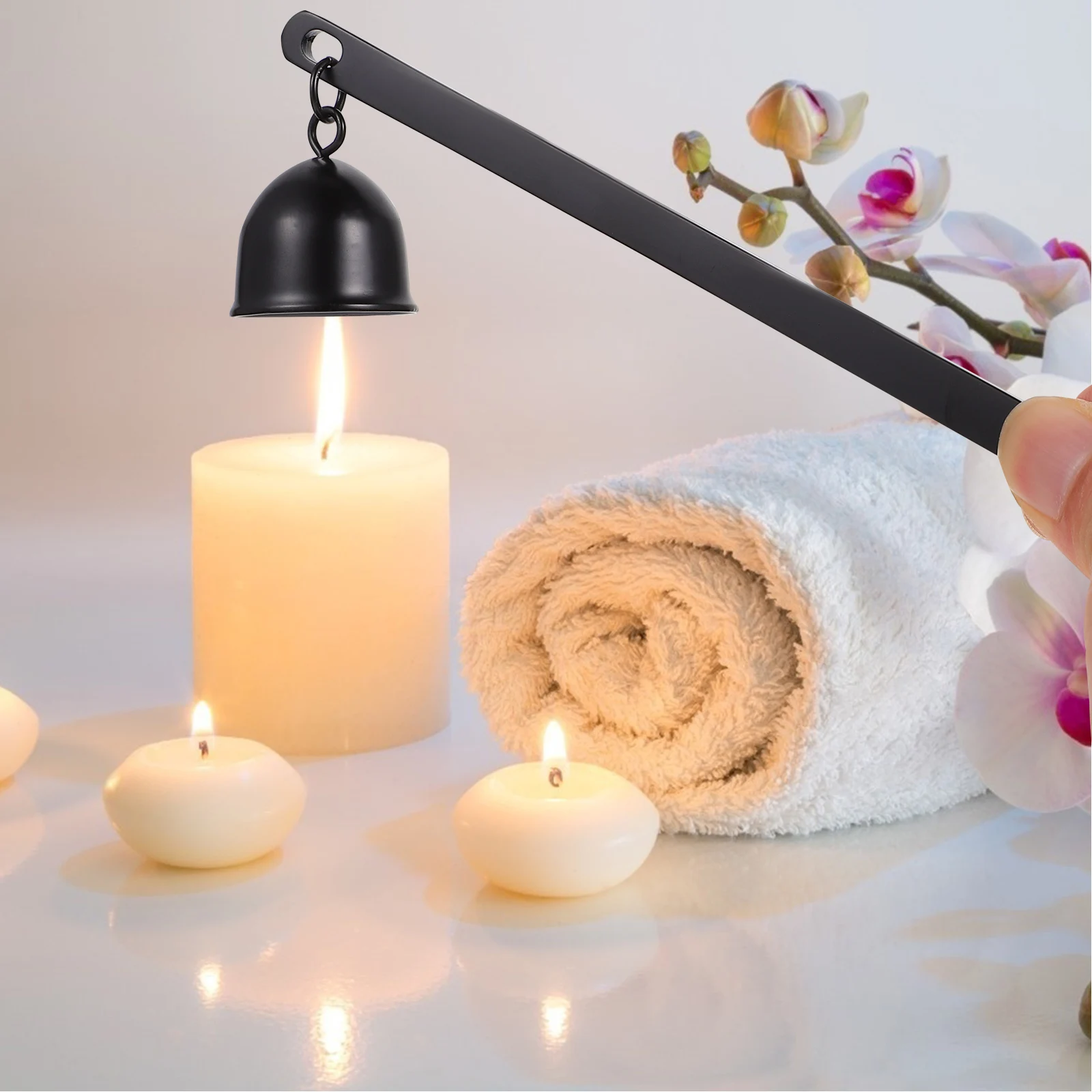 غطاء فتيل طفاية الرأس بمقبض طويل من الفولاذ المقاوم للصدأ سهل الاستخدام للشموع المدببة #5