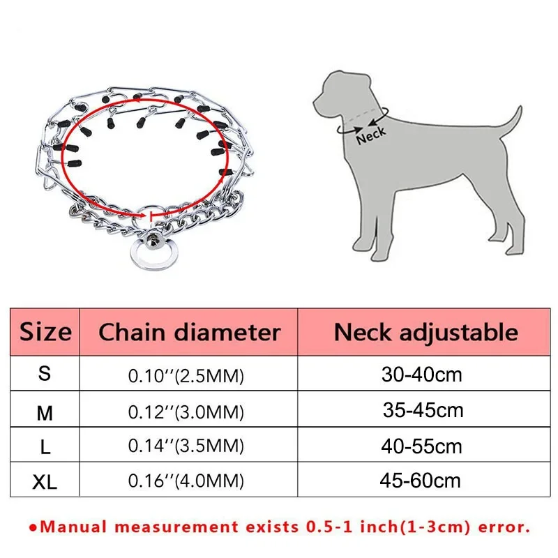 Effective Pinch Dog Training Collar With Comfort Rubber Tips Safe Adjustable Detachable Stainless Steel Pet Prong Choke Collar