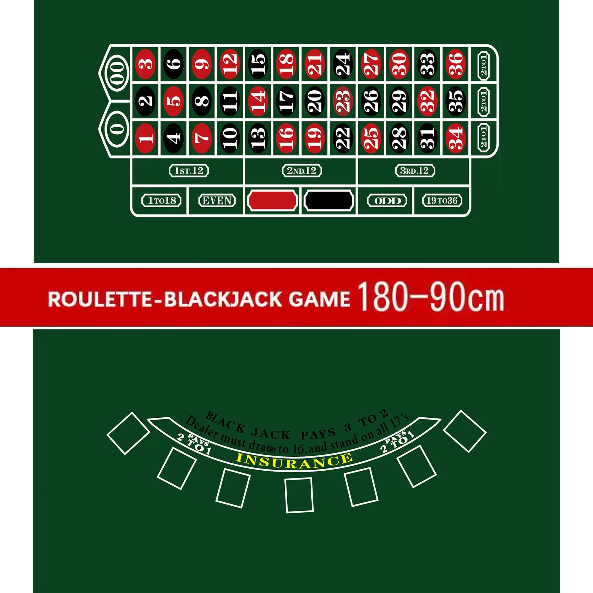 180x90cm Non-woven Double-sided Game Tablecloth Texas Hold 'em Poker Baccarat Blackjack Dice Game Party Entertainment Accessorie