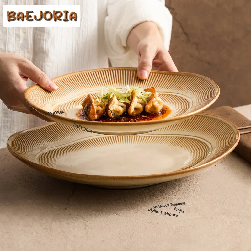 BAEJORIA Kiln Fambe Food Tray Hotel-specific Display Tray Dinner Plate Retro Irregular Dish Ceramic Plate Commercial Tableware