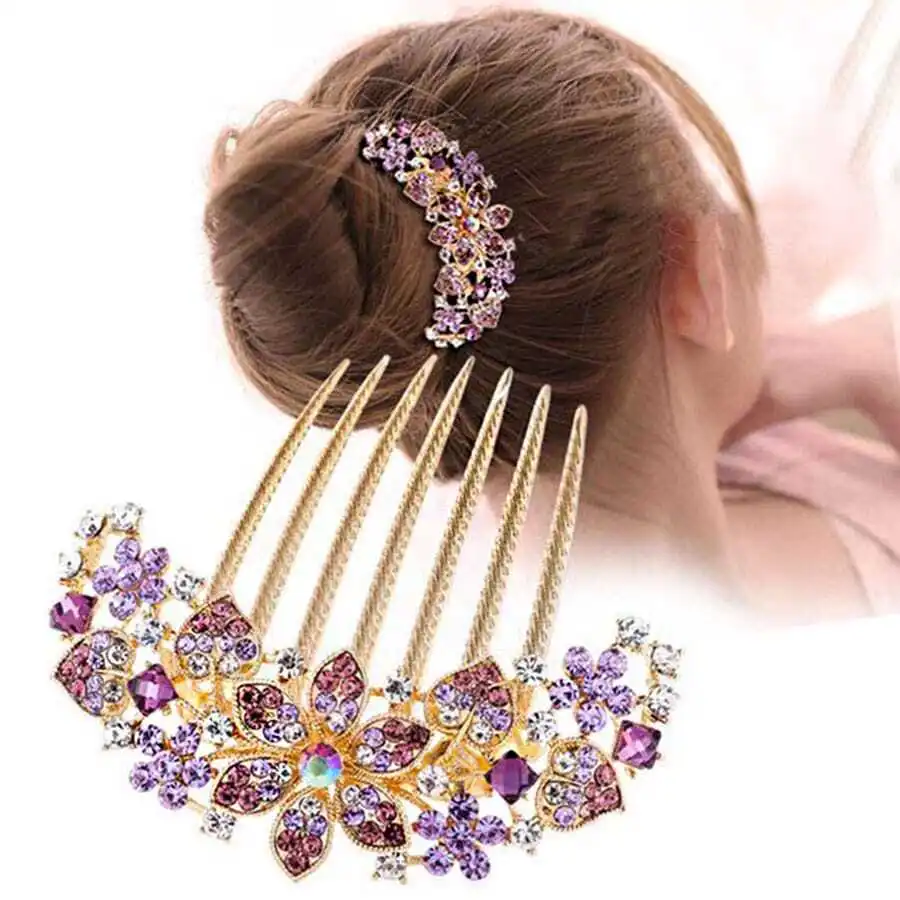 

1pc Women Hair Clip, Elegant Rhinestone Hair Comb With Six-Petal Flowers And Seven Teeth, Hair Accessory For Ladies, Vintage Style Seven Teeth Hair Stick Combs For Hair Side Comb, School Stuff, Wedding, Bridesmaids Gifts, Looks Of Party, Hair Accessories,